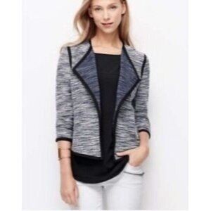 Ann Taylor Open Front Blue Tweed‎ Knit Blazer Jacket w/Pockets Size S Cardigan